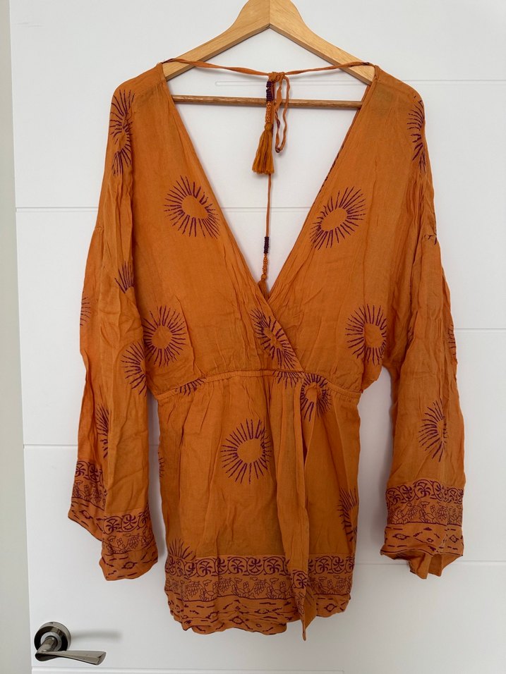 Püsküllü Turuncu Bohem Mini Tulum - Görsel 3