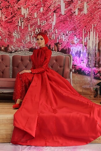 34 Beden bordo Renk Kına çıkış elbisesi