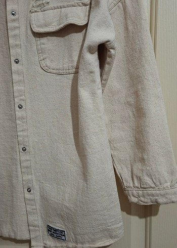 Düğmeli Bej Keten Kadın Gömlek - Görsel 3