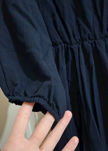 Siyah Mini Keten Salaş Elbise, Oversize beden kalıbı geniştir - Görsel 4