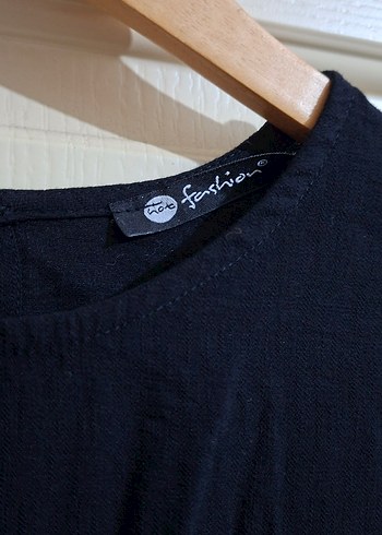 Siyah Mini Keten Salaş Elbise, Oversize beden kalıbı geniştir - Görsel 2