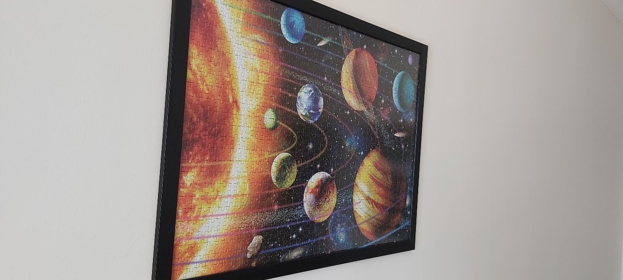 Uzay Temalı Çok Renkli Puzzle Yapılmış Asılmaya Hazır Çerçeveli - Görsel 2