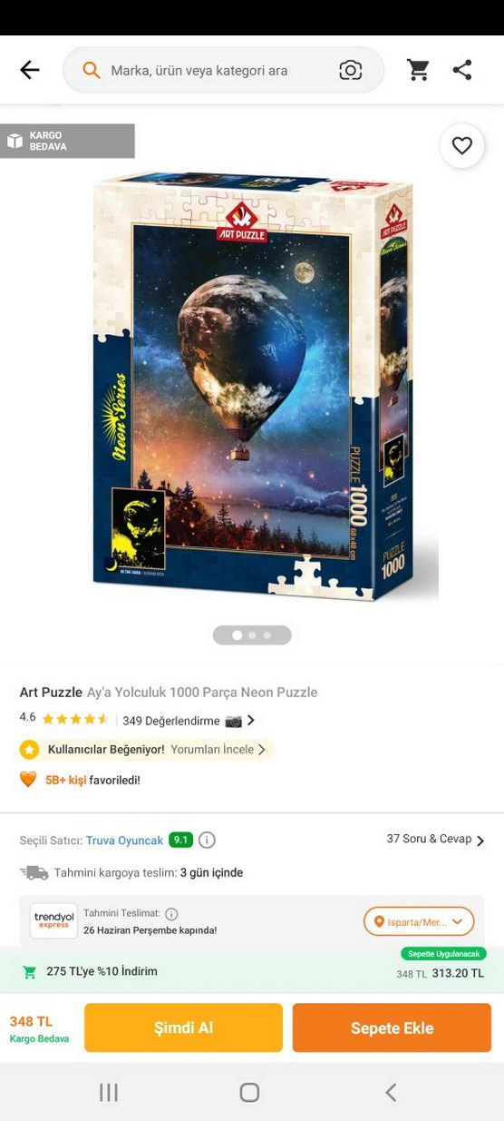 Dünya Balonlu Gökyüzü Puzzle Yapılmış Asılmaya Hazır Çerçeveli - Görsel 3