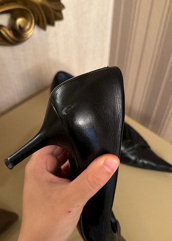 Diğer Siyah Deri Stiletto Kadın Topuklu Ayakkabı