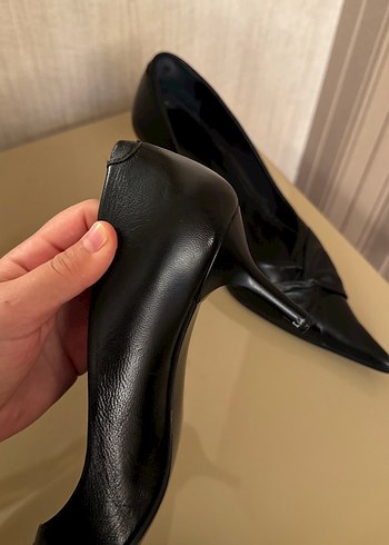 39 Beden Siyah Deri Stiletto Kadın Topuklu Ayakkabı