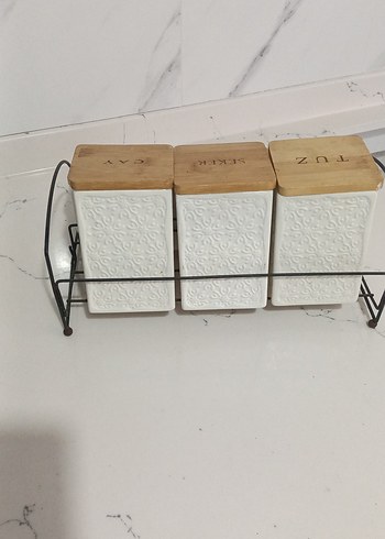Beden Beyaz Desenli Baharatlık Seti Ahşap Kapaklı