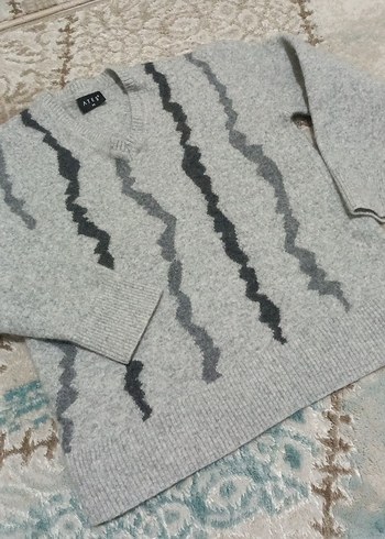 Gri Bağlamalı Desenli Kadın Triko Kazak - Görsel 3