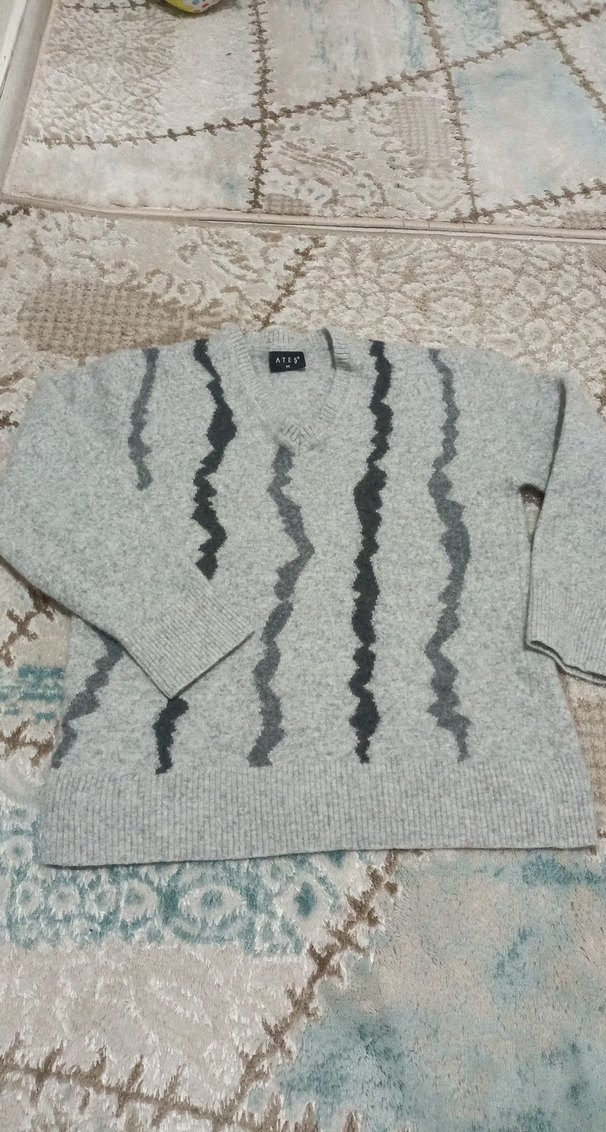 Gri Bağlamalı Desenli Kadın Triko Kazak - Görsel 2