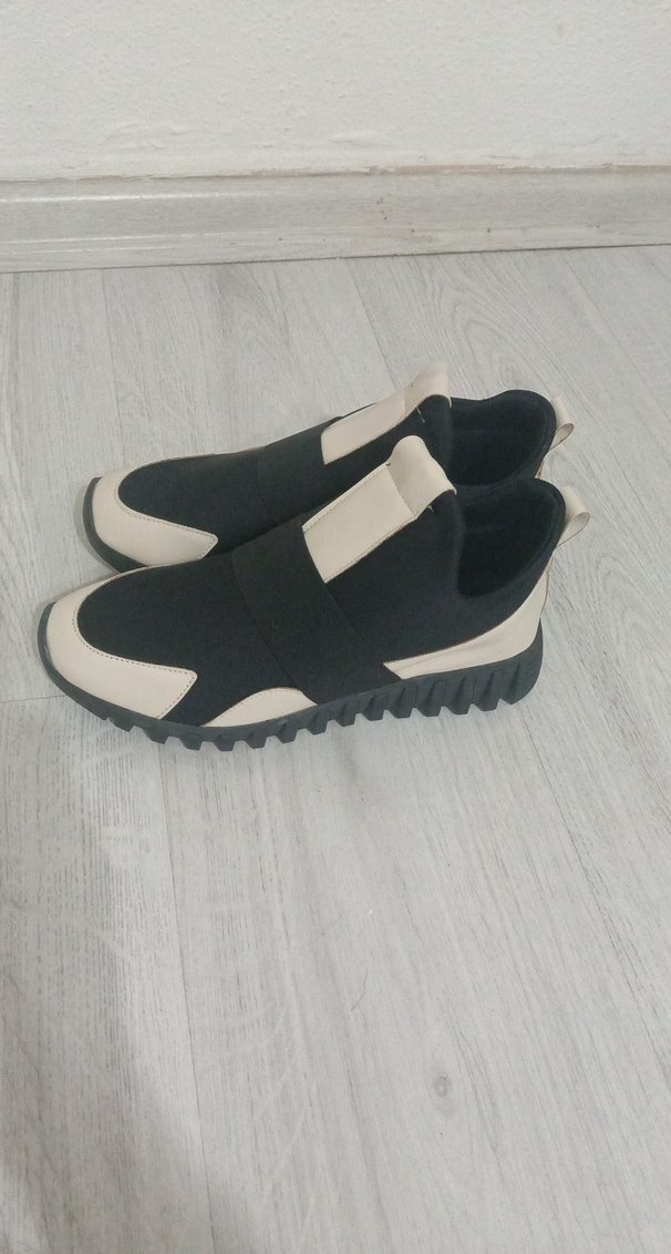 Krem siyah Kadın Dolgu Topuk Spor Ayakkabı - Görsel 4