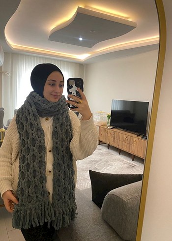 Kadın Gri Örgü Triko Şal - Görsel 3