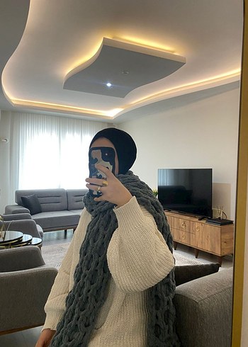 Kadın Gri Örgü Triko Şal - Görsel 2