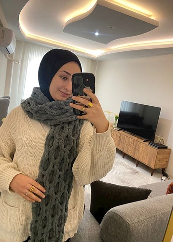 Kadın Gri Örgü Triko Şal - Görsel 4