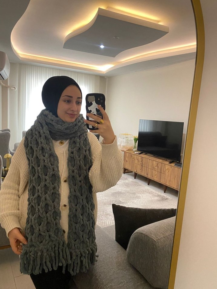 Kadın Gri Örgü Triko Şal - Görsel 3