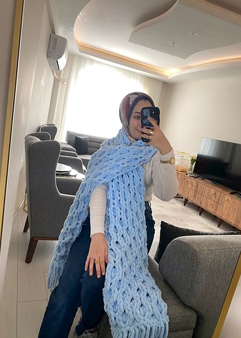 Mavi Örgü Salaş Kadın Şal - Görsel 2