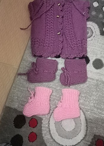 Mor Örgü Kız Hırka ve Çorap Seti - Görsel 2
