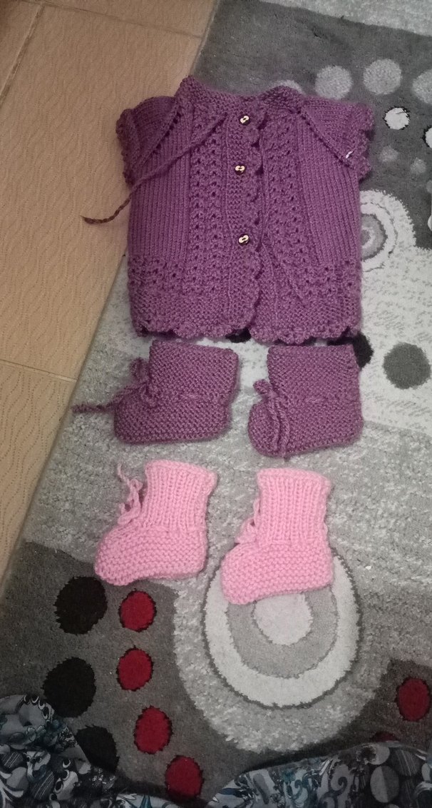 Mor Örgü Kız Hırka ve Çorap Seti - Görsel 2