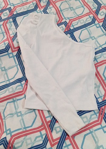 Beyaz Tek Kol Uzun Kollu Kız Tişörtü - Görsel 2