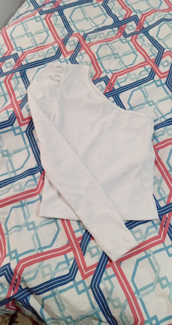 Beyaz Tek Kol Uzun Kollu Kız Tişörtü - Görsel 2