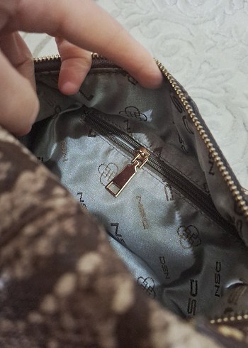 Kahverengi Deri Yılan Desenli Kadın Çanta - Görsel 8