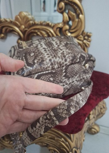 Kahverengi Deri Yılan Desenli Kadın Çanta - Görsel 5