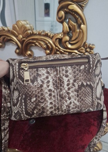 Kahverengi Deri Yılan Desenli Kadın Çanta - Görsel 4