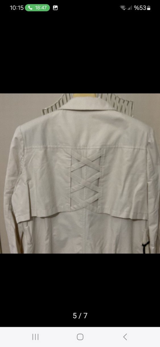 Düğmeli Uzun Beyaz Kadın Trençkot - Görsel 5