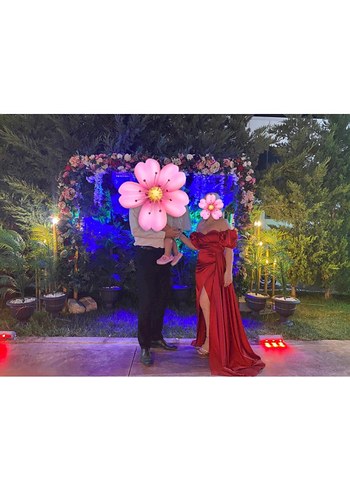 Kırmızı Drapeli Straplez Uzun Abiye Elbise - Görsel 2