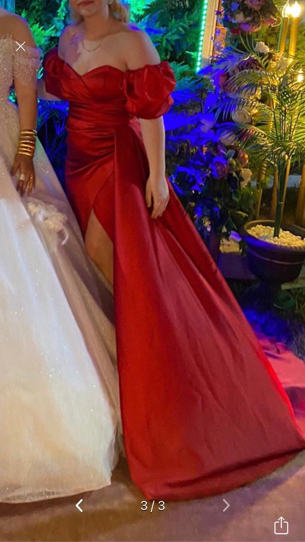 Kırmızı Drapeli Straplez Uzun Abiye Elbise - Görsel 3