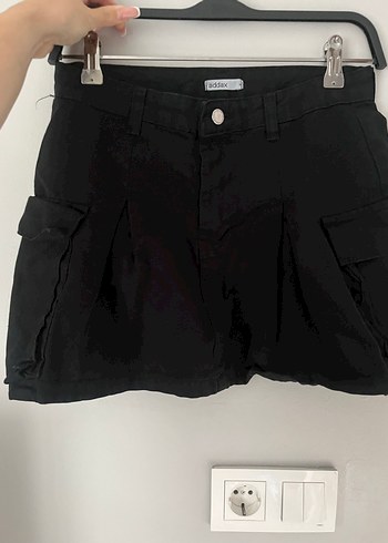 Düğmeli Siyah Mini Denim Etek