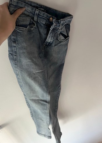 Mango çocuk Gri Mavi Kemerli Denim Jean taşlı - Görsel 2
