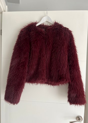 Bordo Tüylü Midi Boy Kadın kürk - Görsel 3