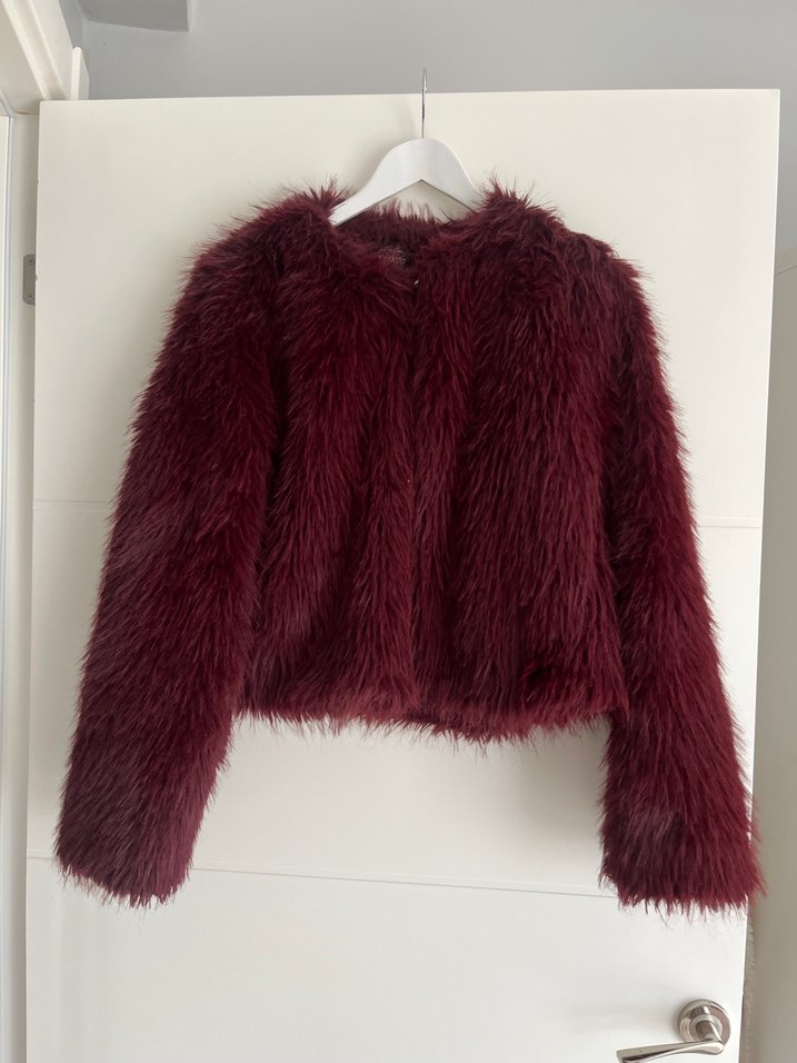 Bordo Tüylü Midi Boy Kadın kürk - Görsel 3