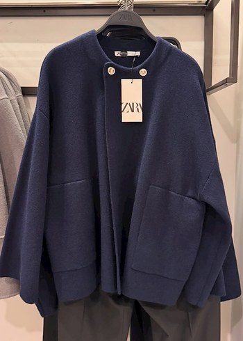 Zara Düğmeli Lacivert Midi Kadın Kaban
