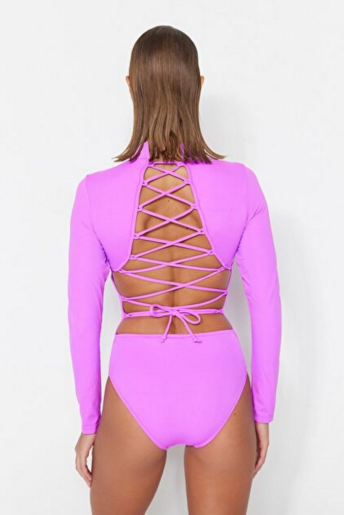 Pembe Uzun Kollu Atletik Kadın Mayo - Görsel 2