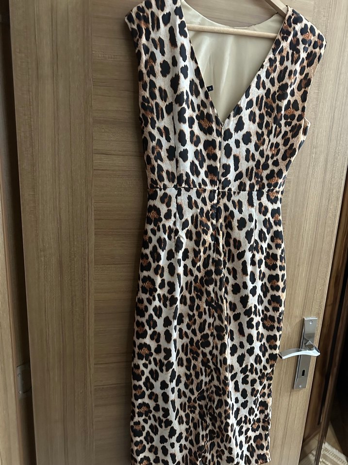 Leopar Desenli Drapeli elbise - Görsel 4