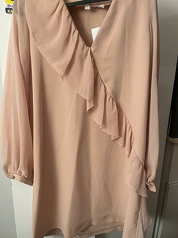 Yaka detaylı şifon elbise - Görsel 5