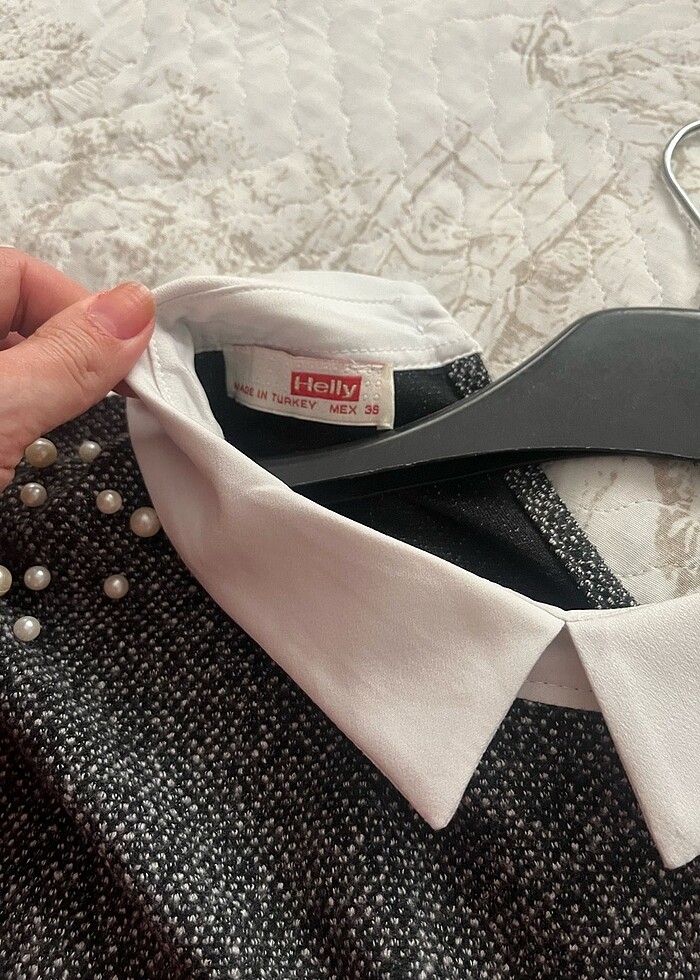 Gömlek yakası detaylı triko elbise - Görsel 4