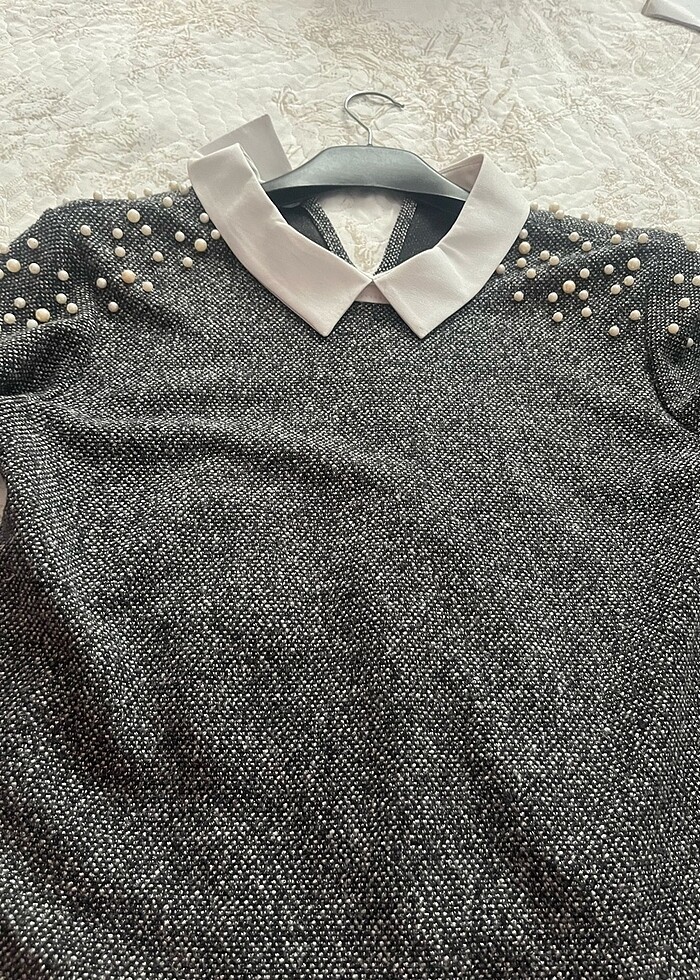 Gömlek yakası detaylı triko elbise - Görsel 3