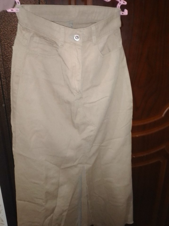 Bej Midi Keten Kadın Etek - Görsel 2