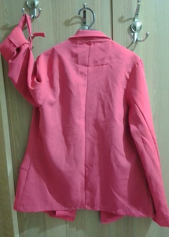 Pembe Kadın Düğmeli Midi Blazer Ceket - Görsel 2