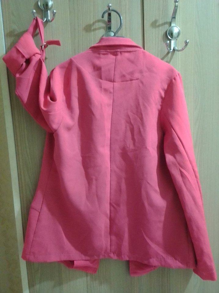 Pembe Kadın Düğmeli Midi Blazer Ceket - Görsel 2