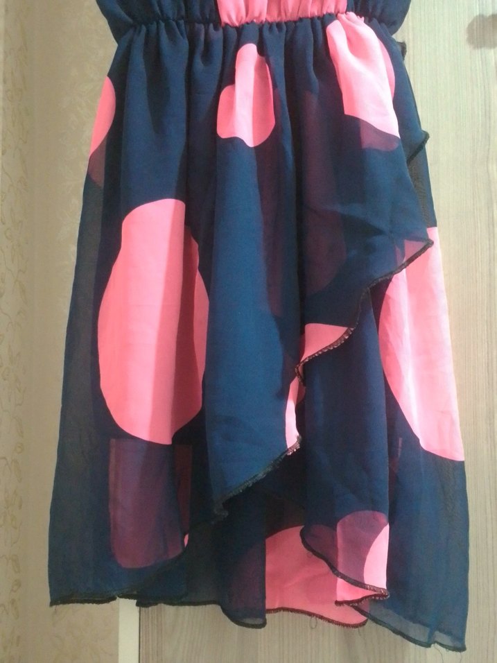 Puantiyeli V Yaka Midi Elbise - Görsel 4