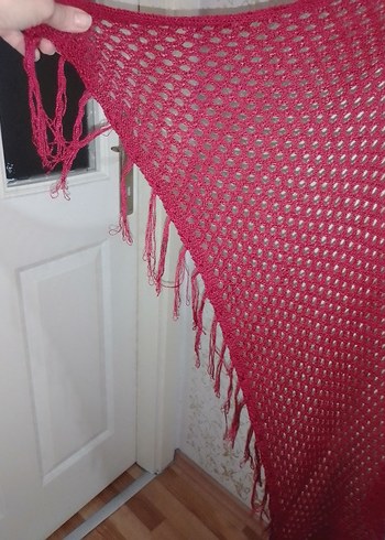 Kırmızı Örgü Bohem Kadın Hırka - Görsel 2