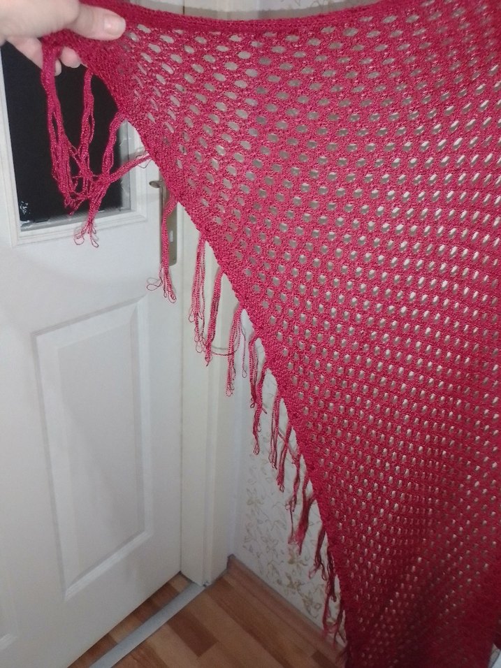 Kırmızı Örgü Bohem Kadın Hırka - Görsel 2