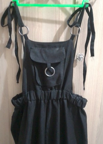 Siyah Uzun Askılı Bol Kesim Kadın Tulum - Görsel 2