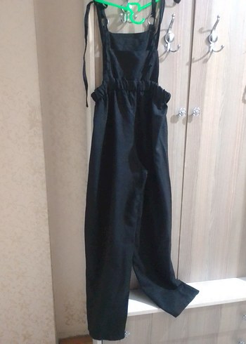 Siyah Uzun Askılı Bol Kesim Kadın Tulum - Görsel 5