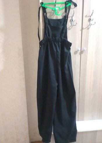 Siyah Uzun Askılı Bol Kesim Kadın Tulum - Görsel 3