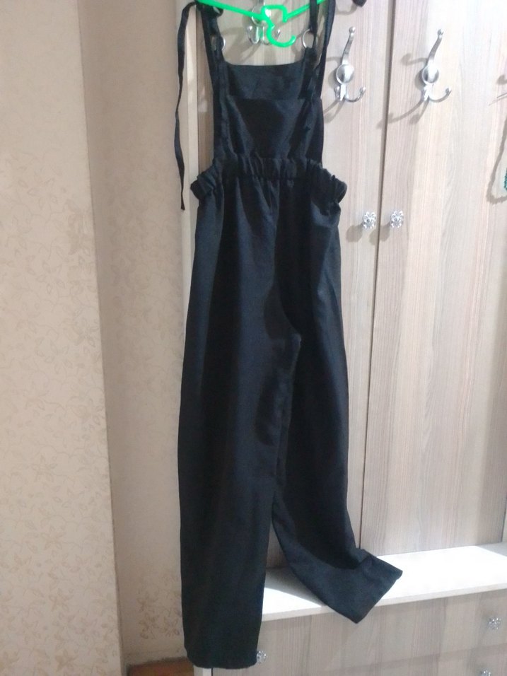 Siyah Uzun Askılı Bol Kesim Kadın Tulum - Görsel 5