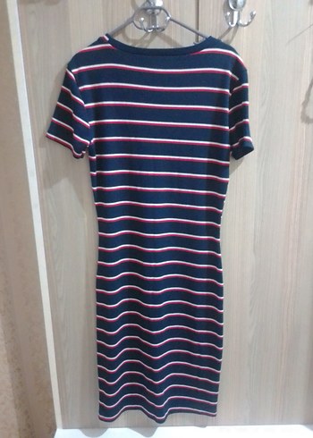 Çizgili Kısa Kollu Midi Elbise - Görsel 2