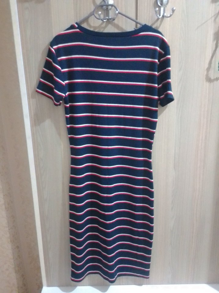 Çizgili Kısa Kollu Midi Elbise - Görsel 2